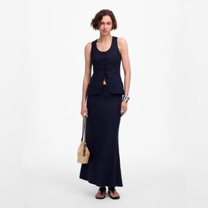 Madewell 100% Linen Bias Cut Maxi Skirt Navy Blue Size 4 Elastic Waist